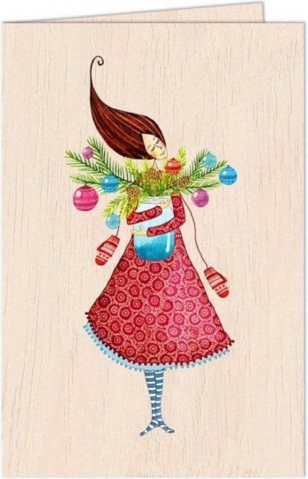 Cozywood Karnet drewniany C6 + koperta. Święta, Kobieta