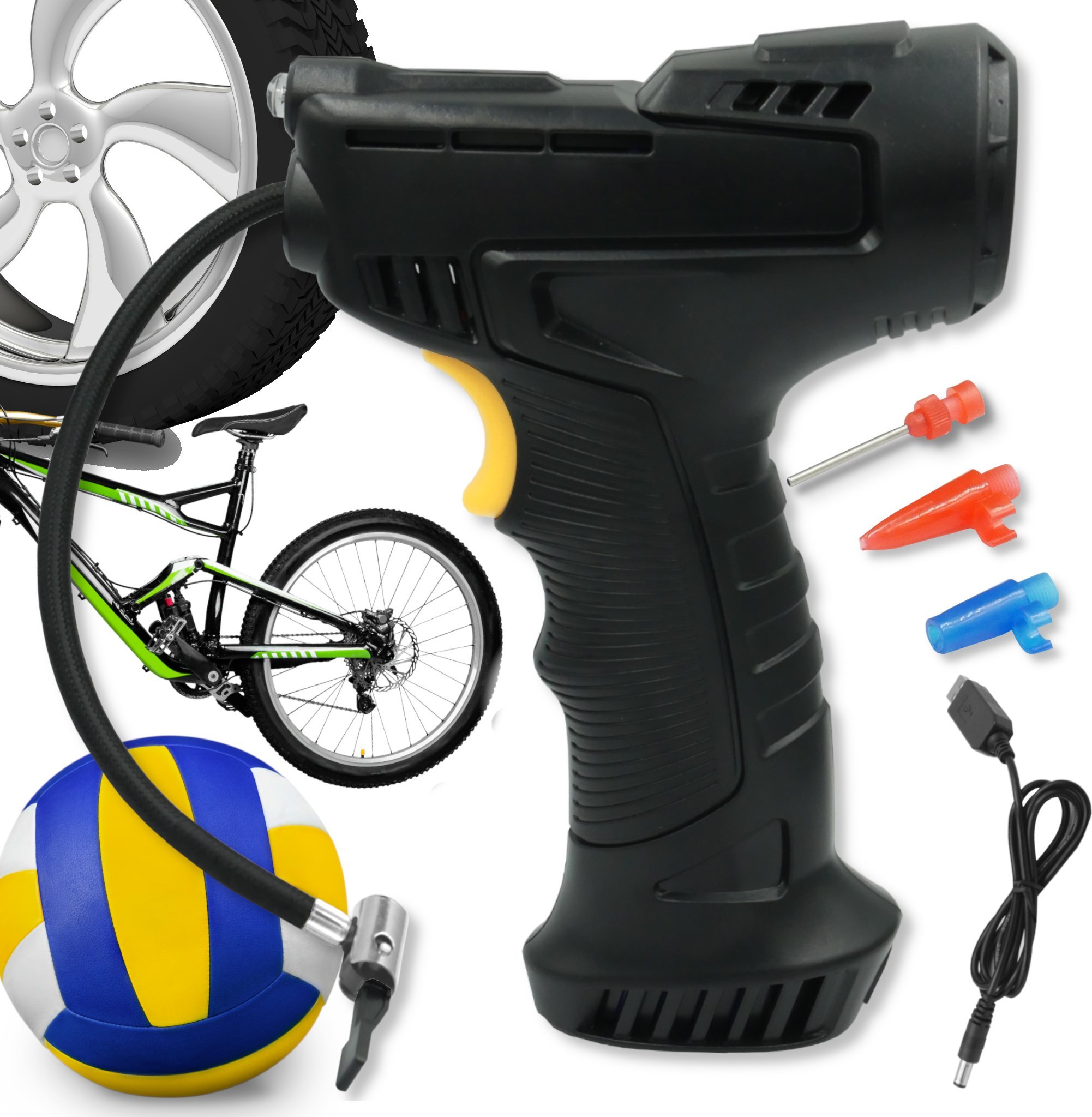 MOCNA BEZPRZEWODOWA POMPKA KOMPRESOR DO OPON MATERACA PIŁKI WYDAJNA BATERIA