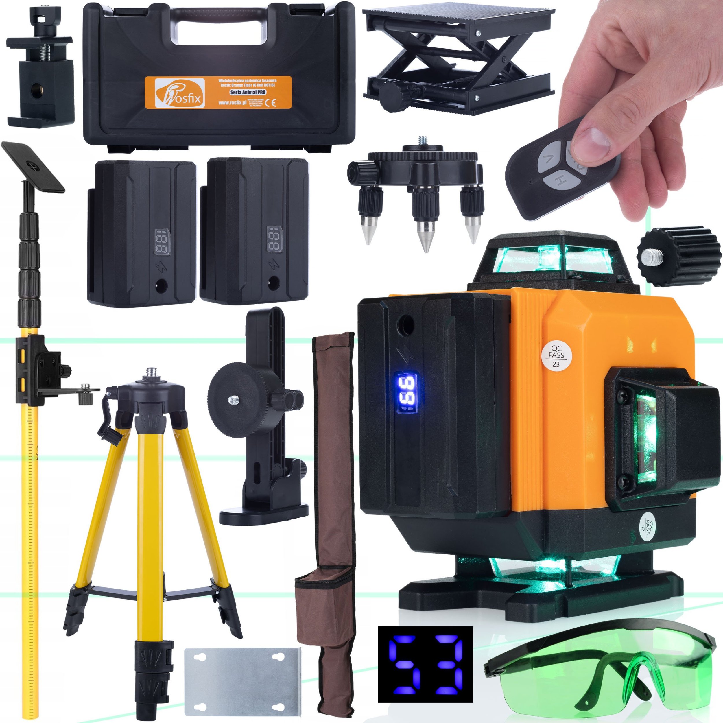 Rosfix ZESTAW LASER KRZYŻOWY 360 TYCZKA STATYW OKULARY ROSFIX TIGER WALIZKA 2AKU