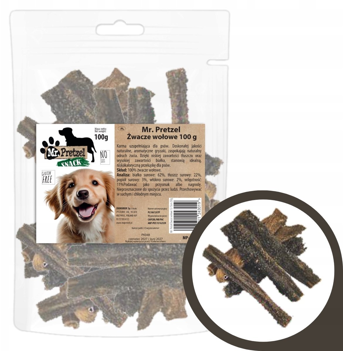 PROZOO Mr. Pretzel Wołowe żwacze 12-15cm 100g