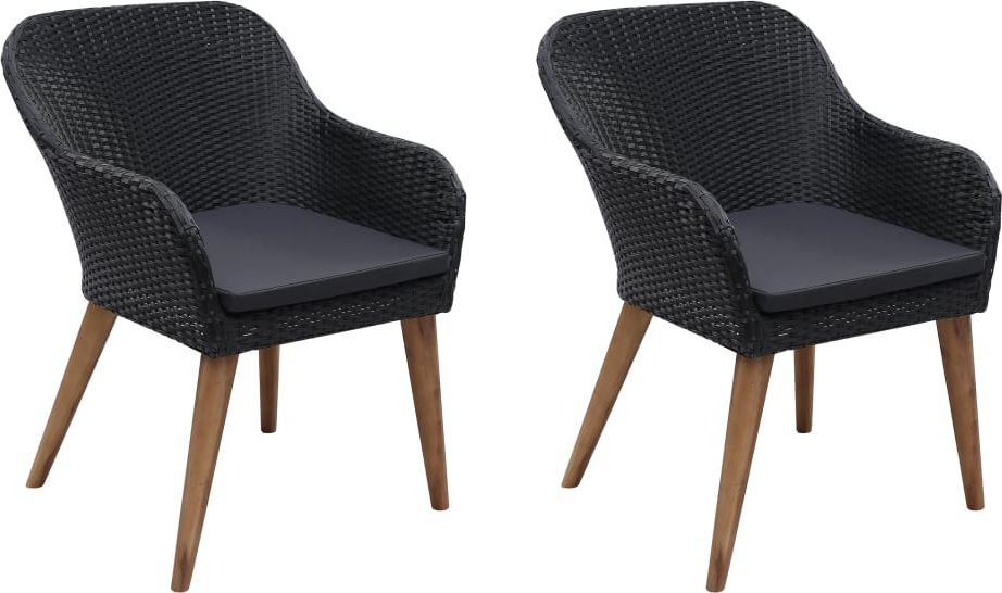 vidaXL krzesła ogrodowe z poduszkami, 2 sztuki, polirattan, czarne (44153)