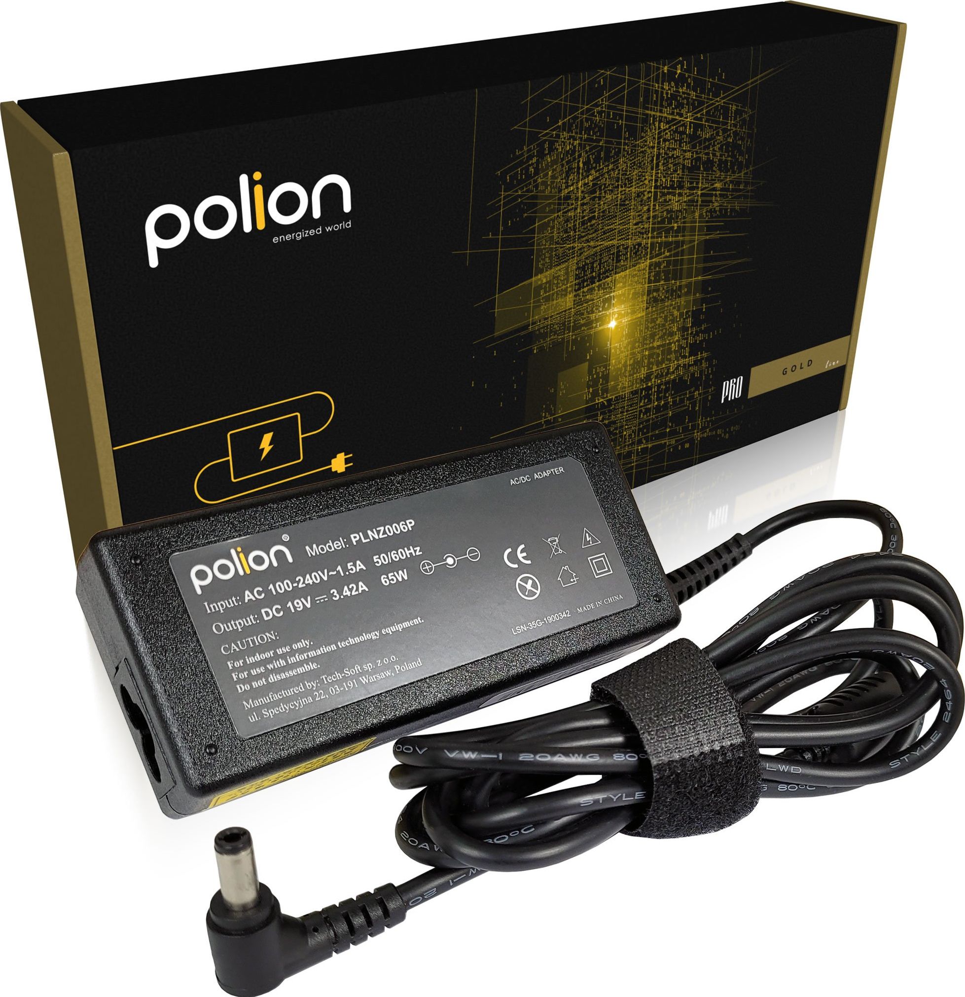 Zasilacz do laptopa Polion 65 W, 2.5 mm, 3.4 A, 19 V (PLNZ006P)