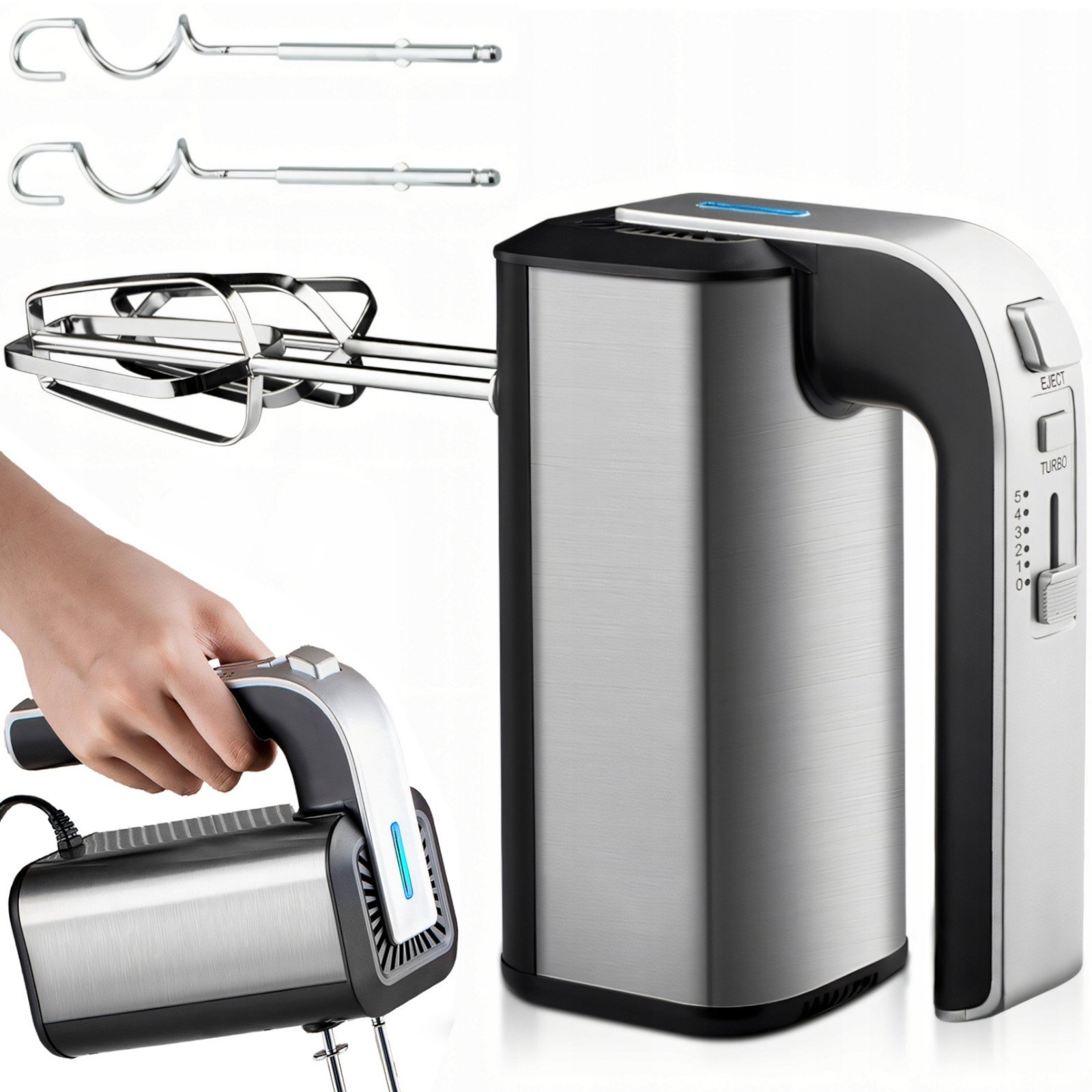 Mikser robot kuchenny ręczny 5 prędkości TURBO 300 W - srebrny Mikser robot kuchenny ręczny 5 prędkości TURBO 300 W - srebrny