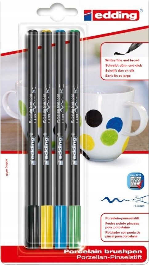 Edding Pisak do porcelany e-4200, 1-4 mm, blister, 4 szt., mix kolorów