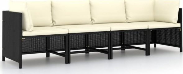 vidaXL 4-osobowa sofa ogrodowa z poduszkami polirattan, czarna