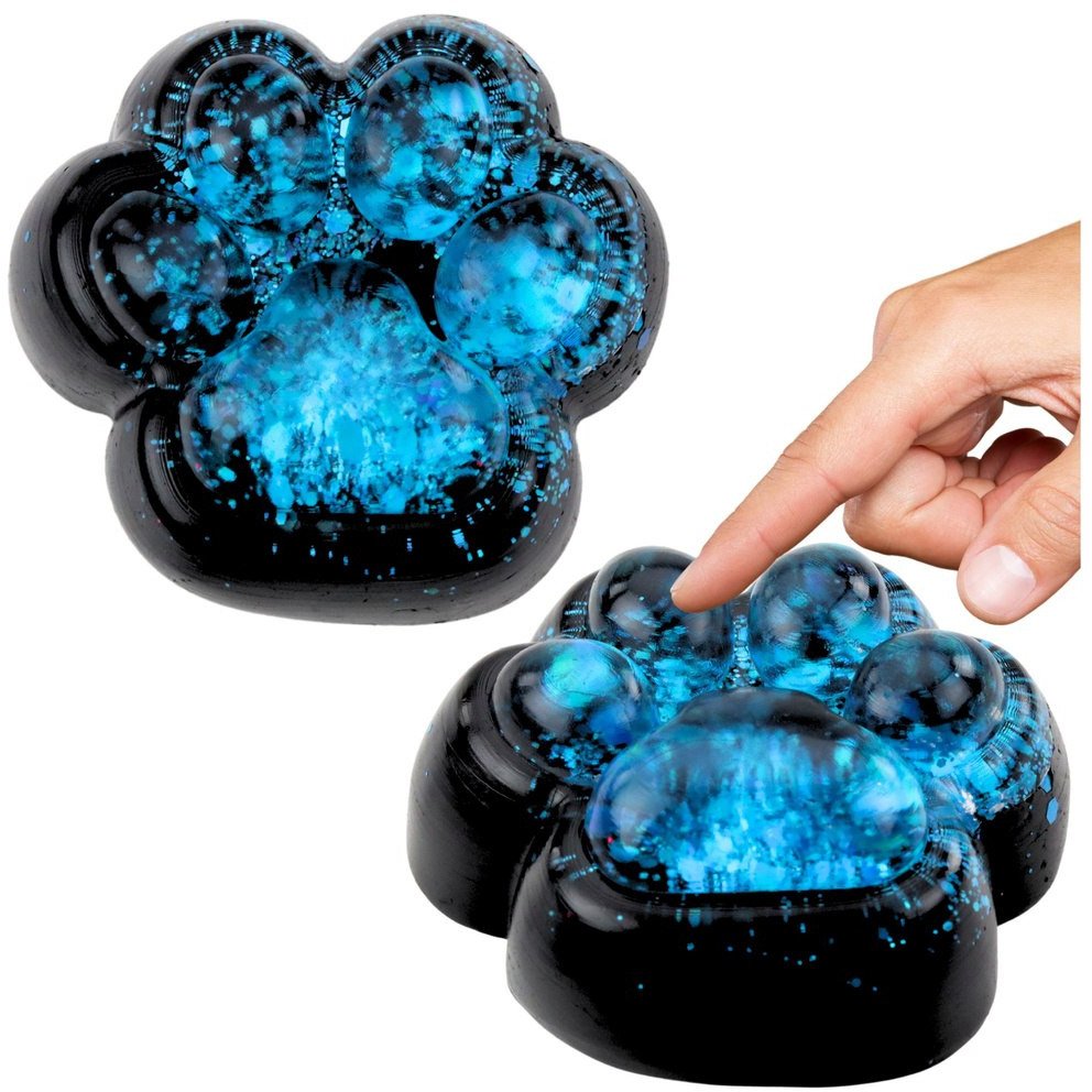 LeanToys Gniotek Kocia Łapka Antystresowa Sensoryczna Squishy Czarna Niebieski Brokat