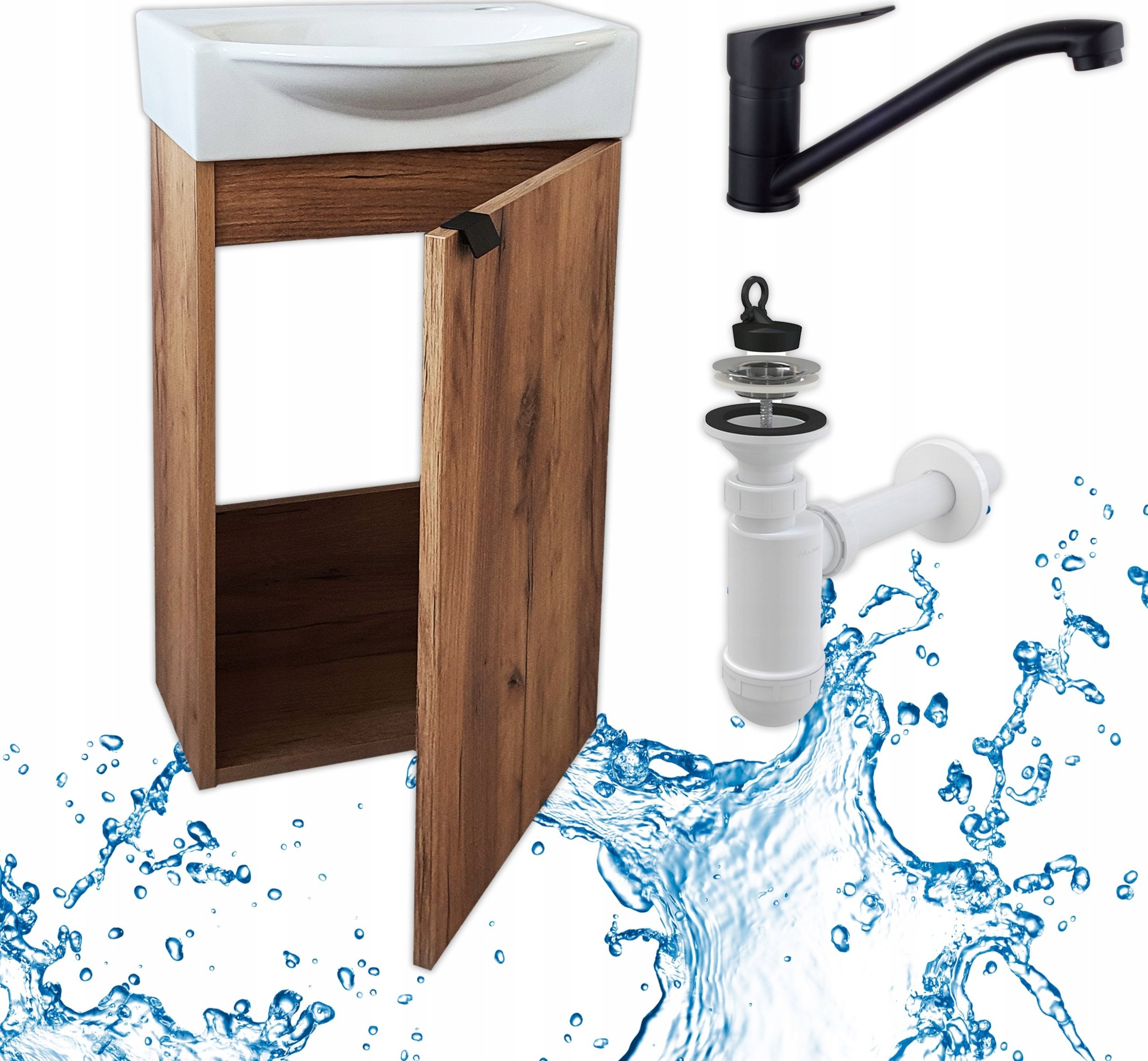 Stamar Zestaw Szafka Łazienkowa Wisząca z Umywalką 40 x 33 Bateria Obrotowa Syfon