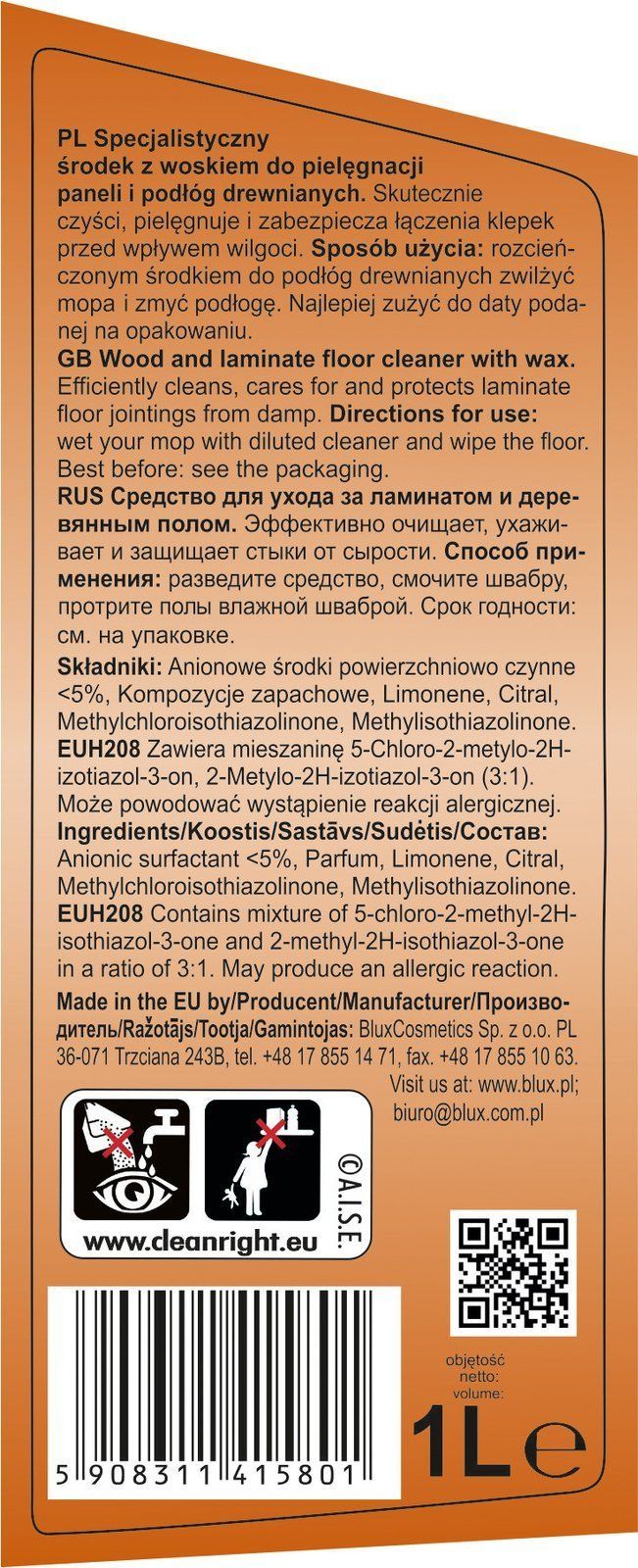 BluxCosmetics Specjalistyczny środek z woskiem do pielęgnacji paneli i podłóg drewnianych 1L