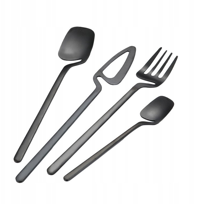 Zestaw SZTUĆCÓW Stal Nierdzewna Nowoczesne 32szt MATOWE Komplet CZARNE