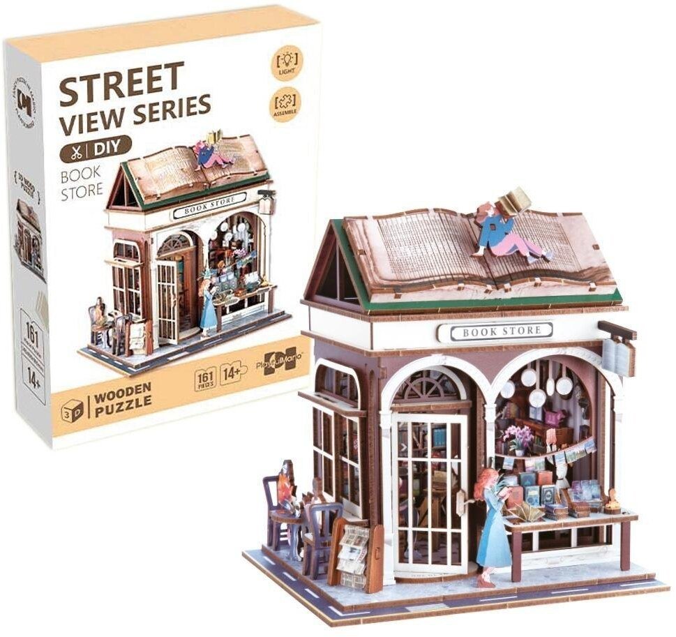 Askato Drewniane puzzle 3D Uliczny zakątek księgarnia