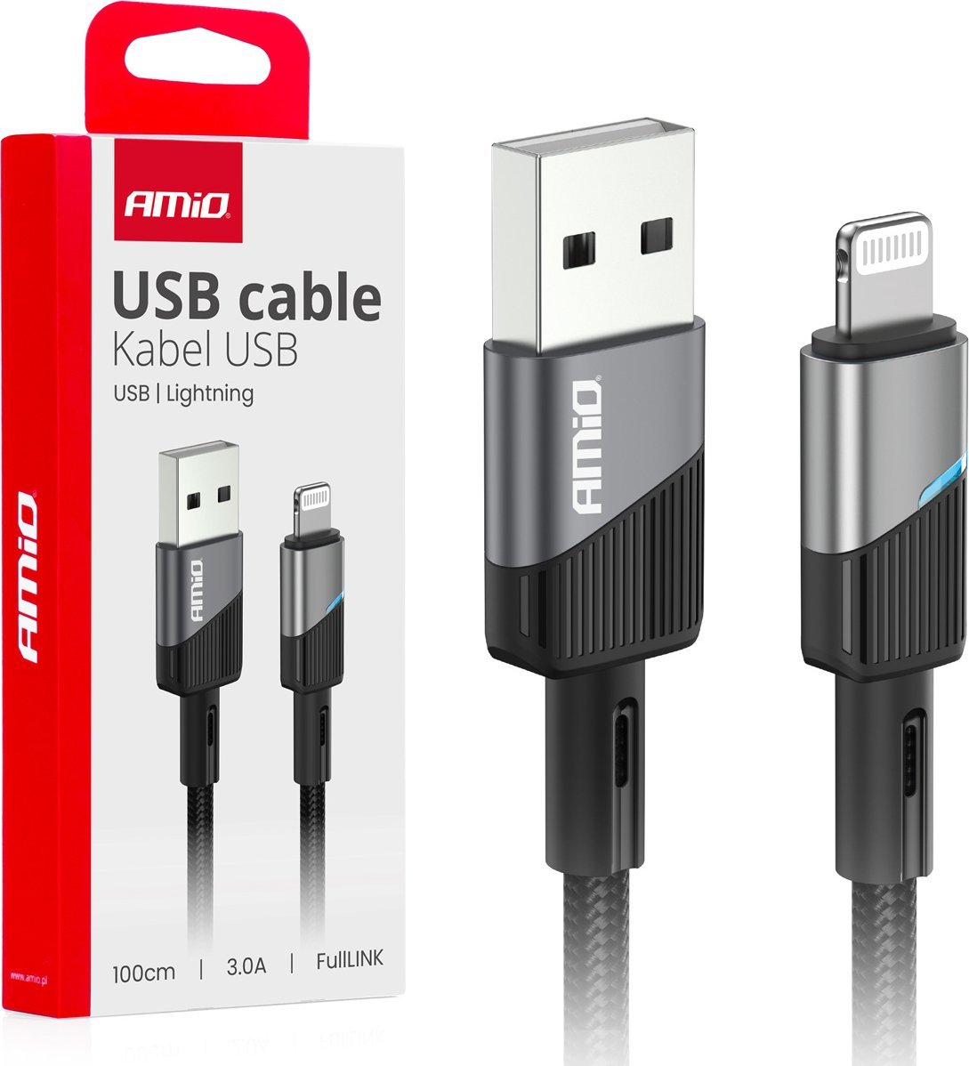 Kabel USB AMiO USB-A - Lightning 1 m Czarny