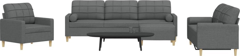 vidaXL vidaXL 4-cz. zestaw sof z podnóżkiem i poduszkami, ciemnoszara tkanina