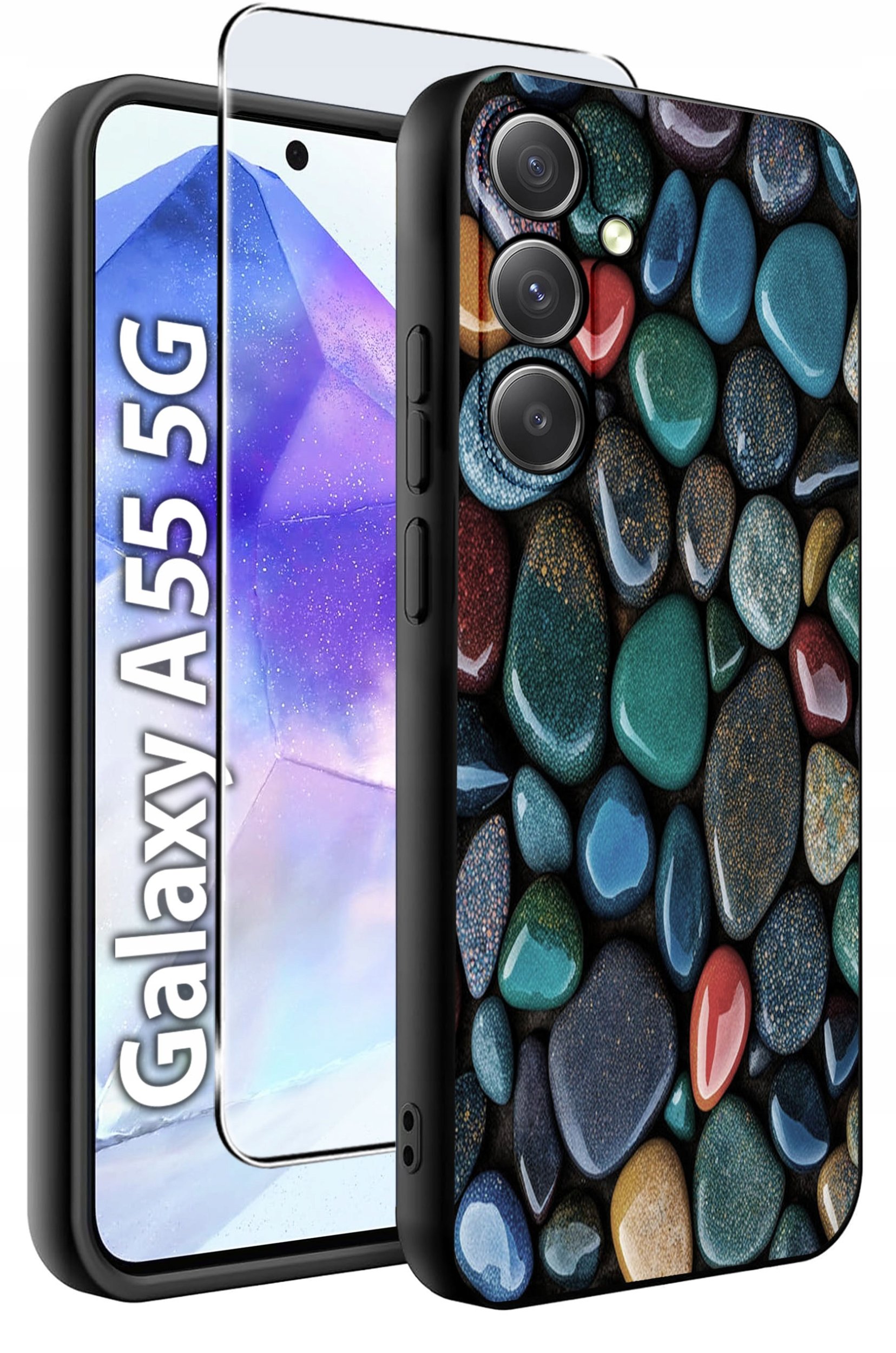 ETUI do Samsung A55 5G WZORY | SILIKONOWE MATT CASE + SZKŁO HARTOWANE 9H