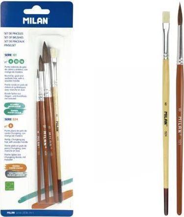 Milan Pędzle zestaw nr 4,10,16 seria 101+1 płaski nr 8 seria 524 BWM 10462 MILAN blister