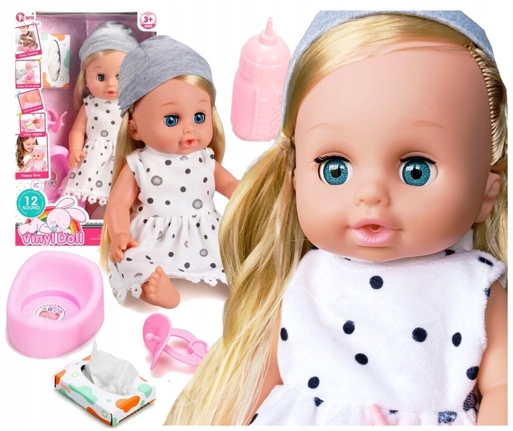 Lalka bobas jak żywa interaktywna akcesoria duża mówi ubranko siusiająca