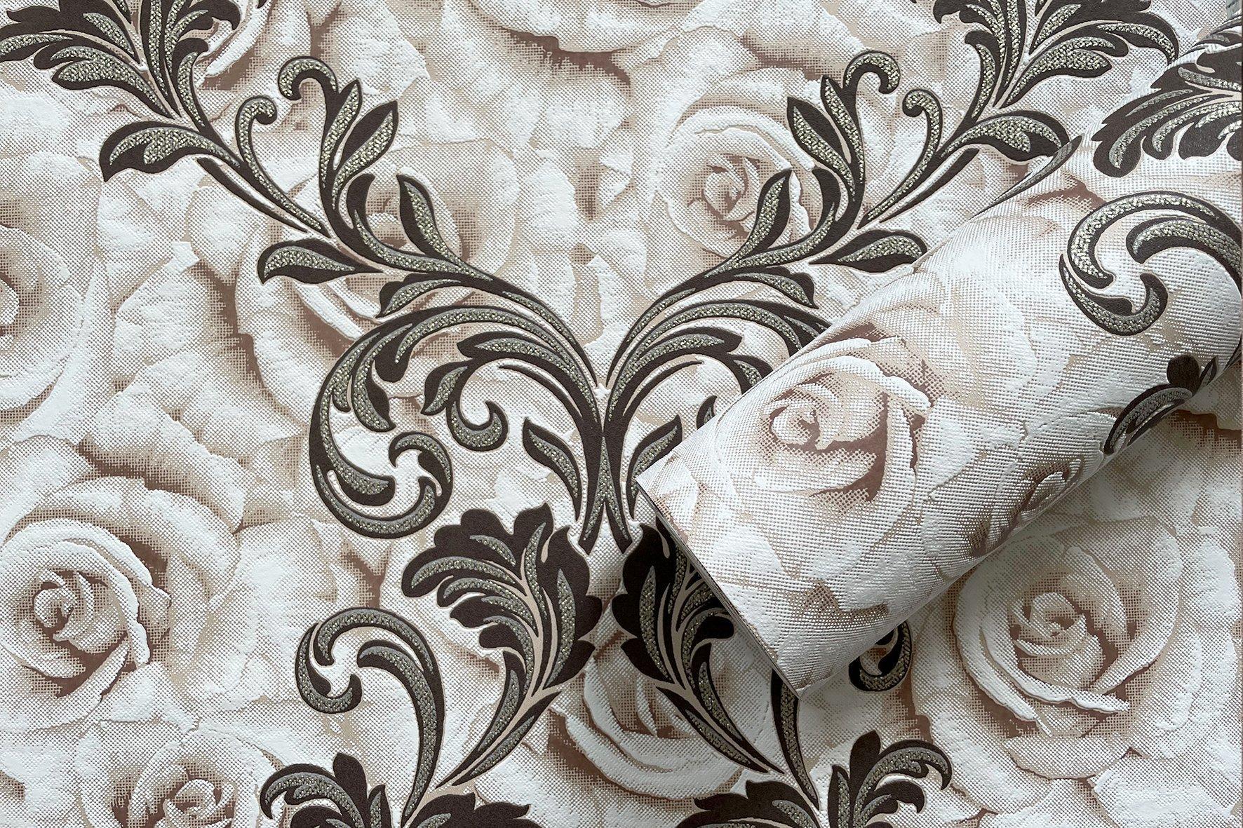 MallDeco Tapet de vinil model Fransist Decor, Bej 1-0980, 0.53m*10.06m