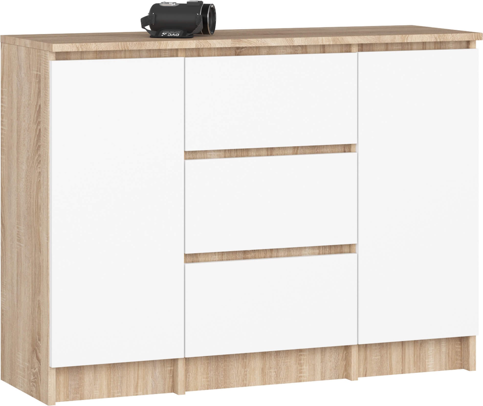 Komoda do salonu 101 cm 2 drzwi 3 szuflady 4 półki pojemna - sonoma biała