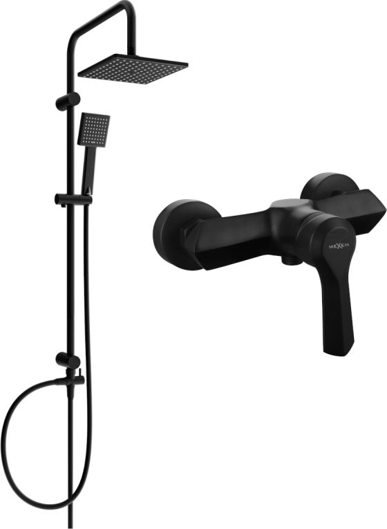 Zestaw prysznicowy Mexen Mexen Tord zestaw prysznicowy natynkowy z deszczownicą i baterią prysznicową Sabre, czarny - 72140200-70