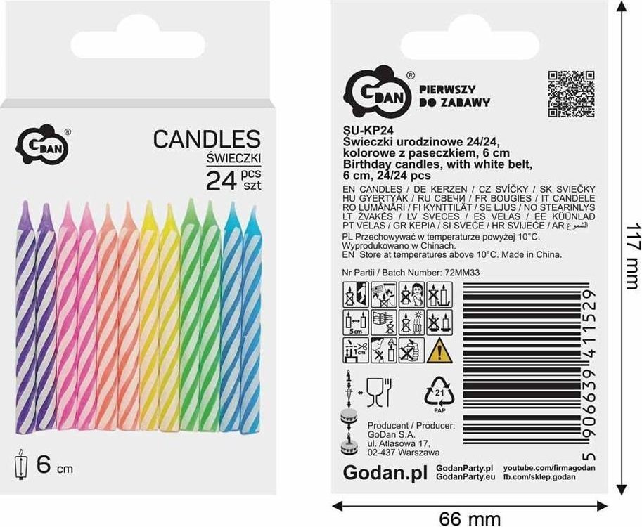 Świeczki urodzinowe 6cm 24szt