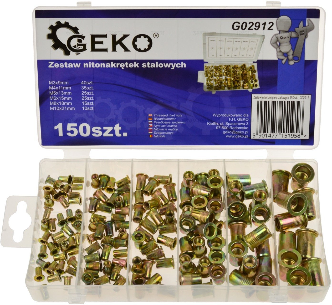 Zestaw nitonakrętek stalowych 150szt. (20)