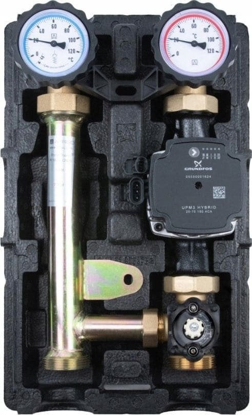 Grupa pompowa MK DN25 z zaworem 3-drogowym mieszającym z pompą Grundfos UPM3 HYBRID 25-70. (DWZ)