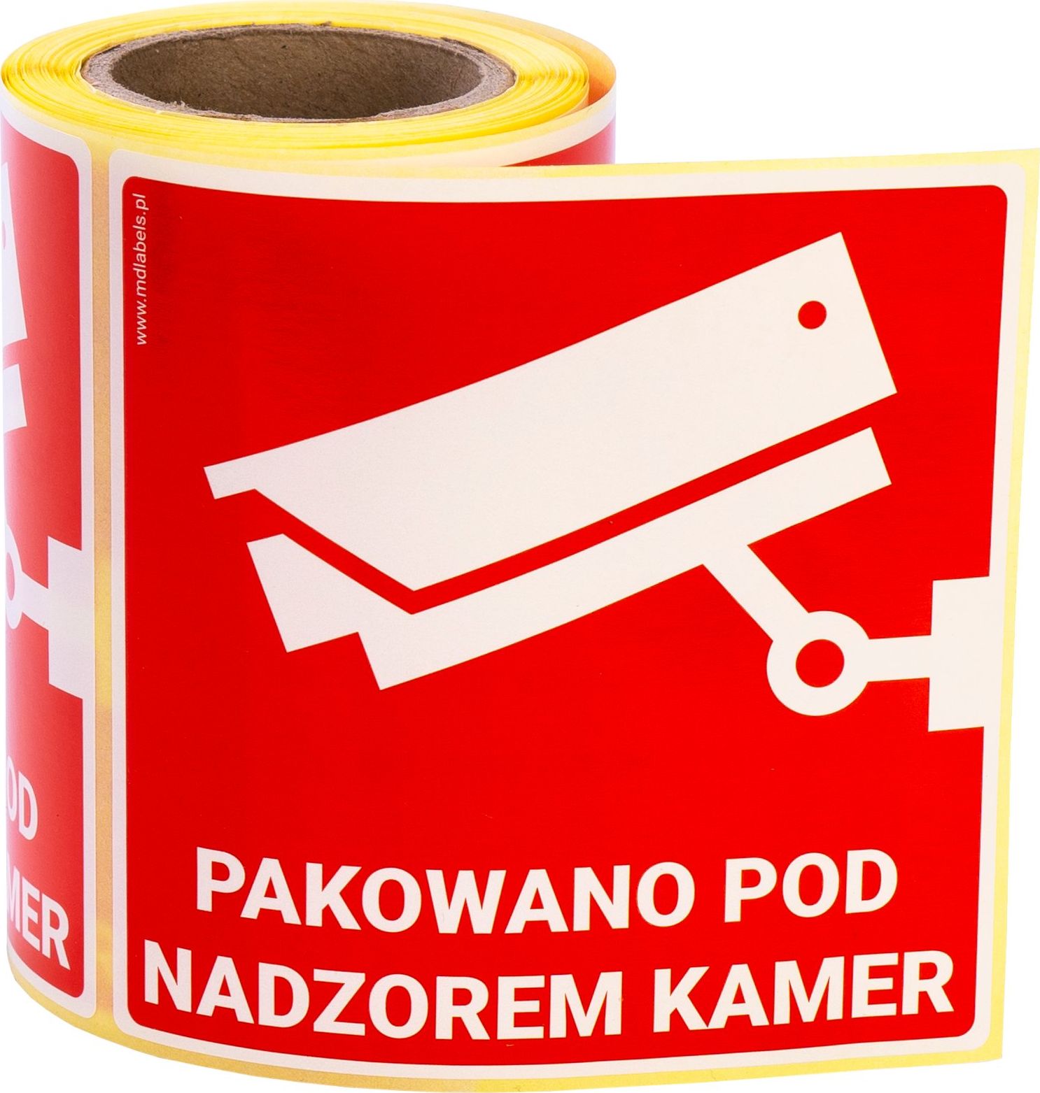 MD Labels Naklejki Etykiety Ostrzegawcze Pakowano pod nadzorem kamer 100szt