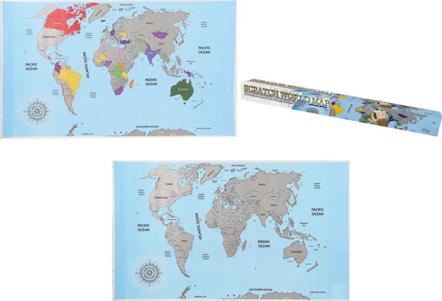 Keliautojo žemėlapis kartoninėje dėžutėje - nutrink aplankytas vietas (88 x 52cm)