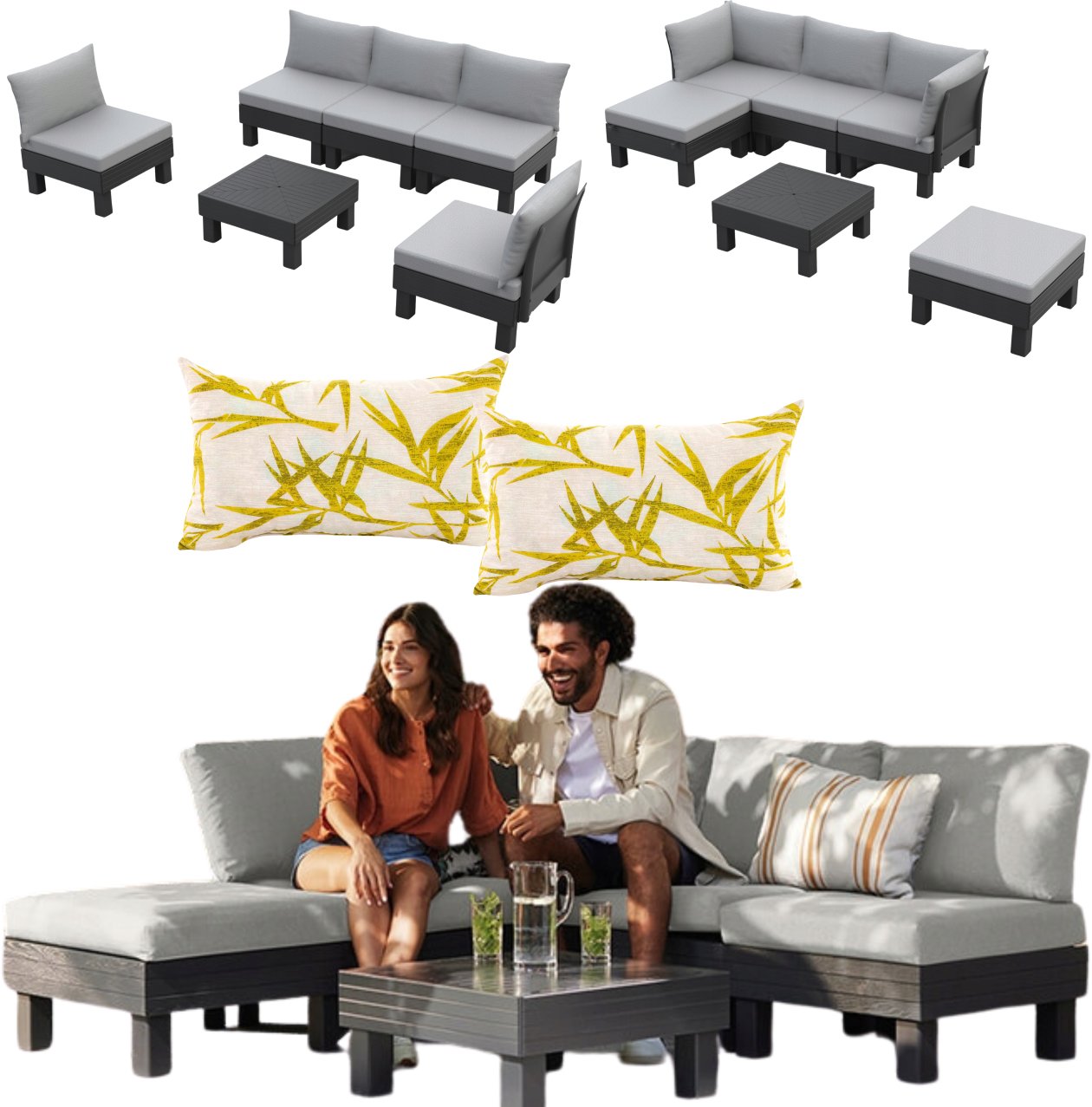 Keter Zestaw mebli ogrodowych modularny Elements grafitowy dla 5 osób 2x Poduszka lędźwiowa