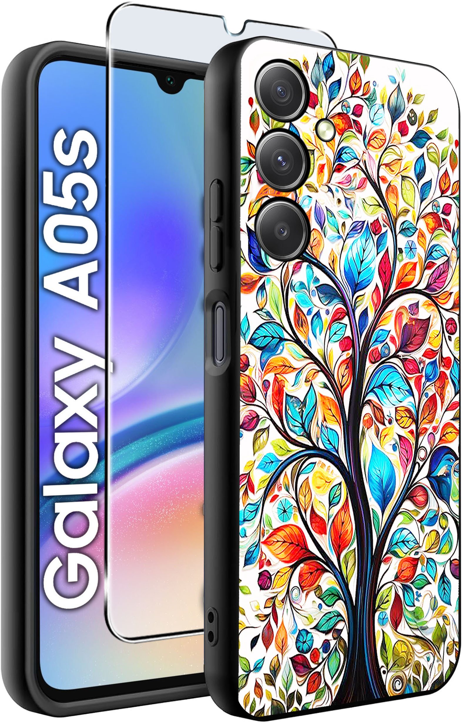 ETUI do Samsung A05s WZORY | SILIKONOWE MATT CASE + SZKŁO 9H