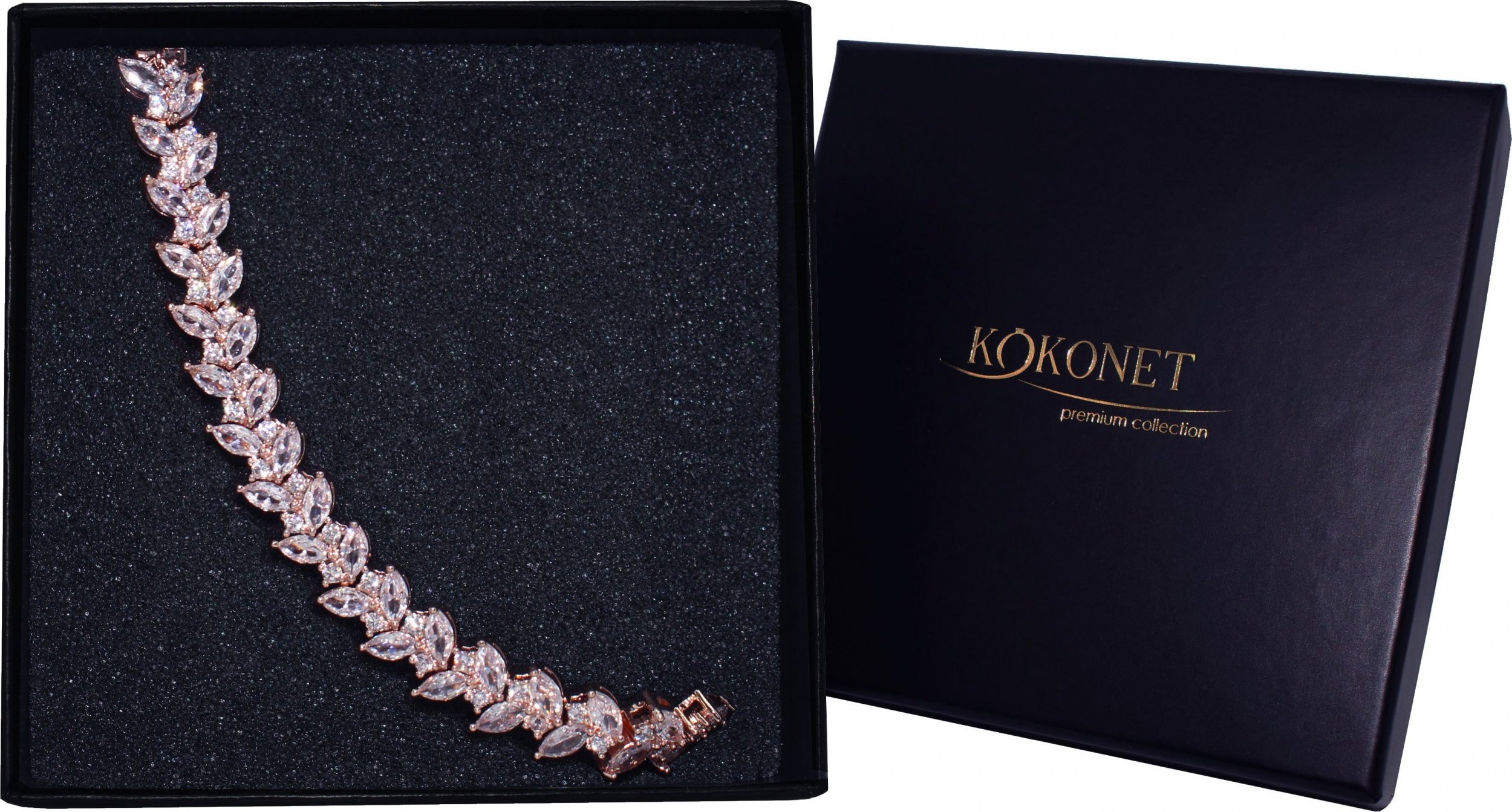 KOKONET Bransoleta różowe złoto dla Panny Młodej biżuteria na ślub z kryształkami