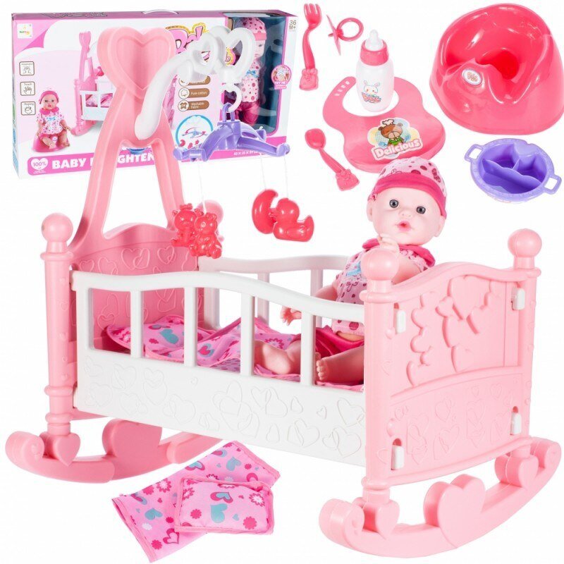 Łóżeczko Kołyska z Karuzelką + Lalka i Nocnik