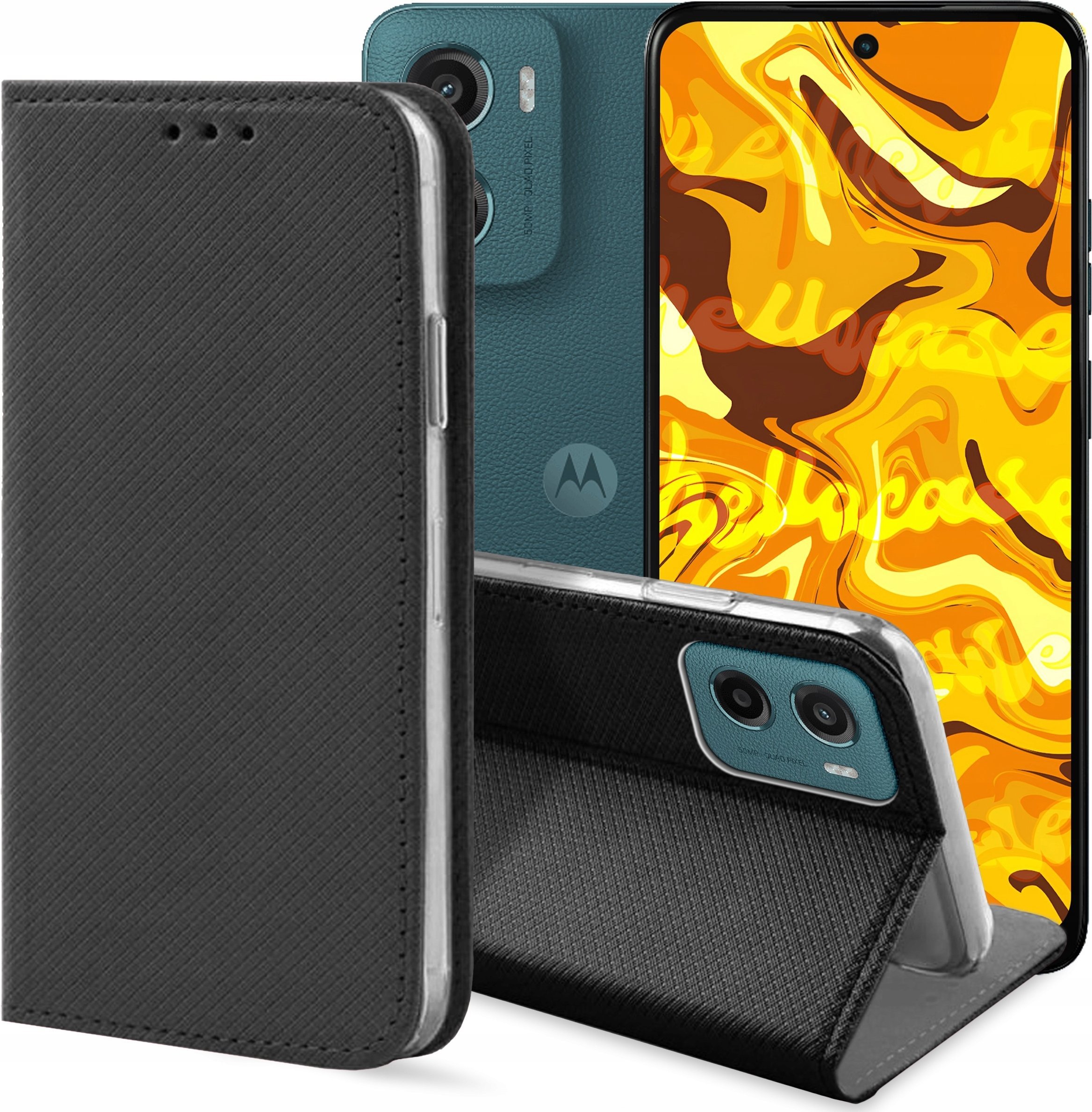 ETUI Z KLAPKĄ DO MOTOROLA MOTO G05 / G15 / E15 CZARNE ZAMYKANE MAGNETYCZNE