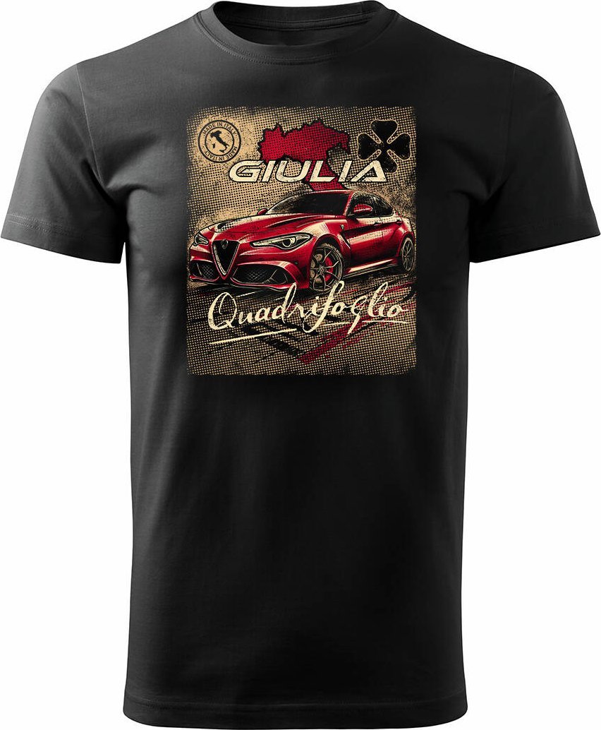 Topslang Koszulka z samochodem Alfa Romeo Giulia Quadrifoglio męska czarna REGULAR XL