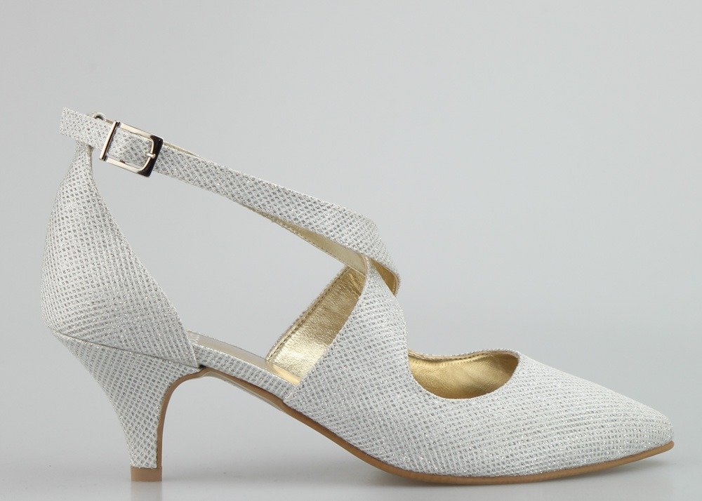 Butdam Czółenka ślubne mieniące się srebrne ekru Butdam-37