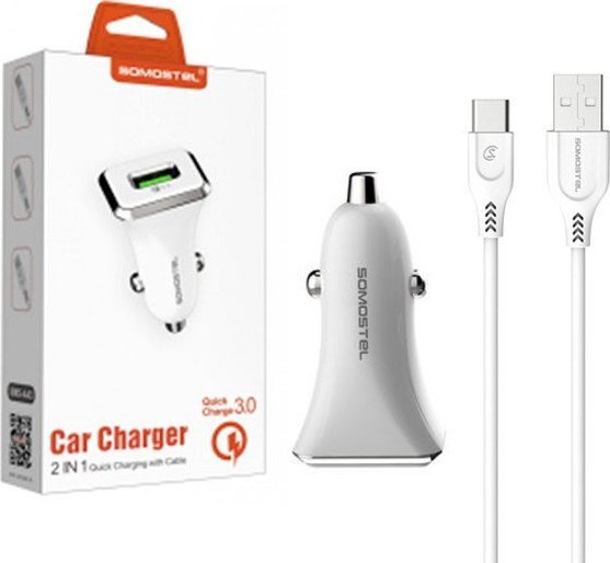 Ładowarka ŁADOWARKA SAMOCHODOWA 3A + KABEL TYP-C BIAŁA SOMOSTEL 3100mAh SMS-A43 QUICK CHARGE USB-C QC 3.0