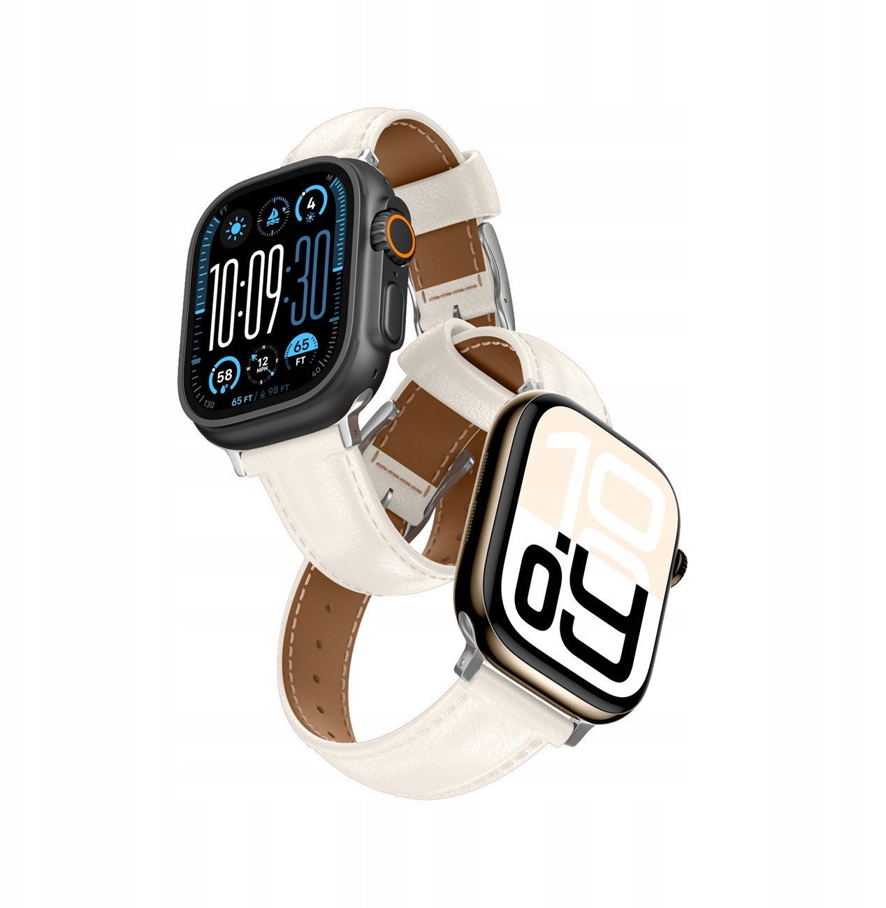 Skórzany pasek AMAZINGTHING Class Band do Apple Watch 45 / 46 / 49 mm - jasnobeżowy