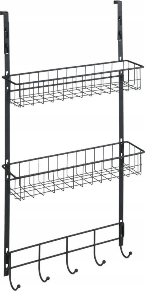 Wenko Półka kuchenna na drzwi z wieszakami, czarna, WENKO