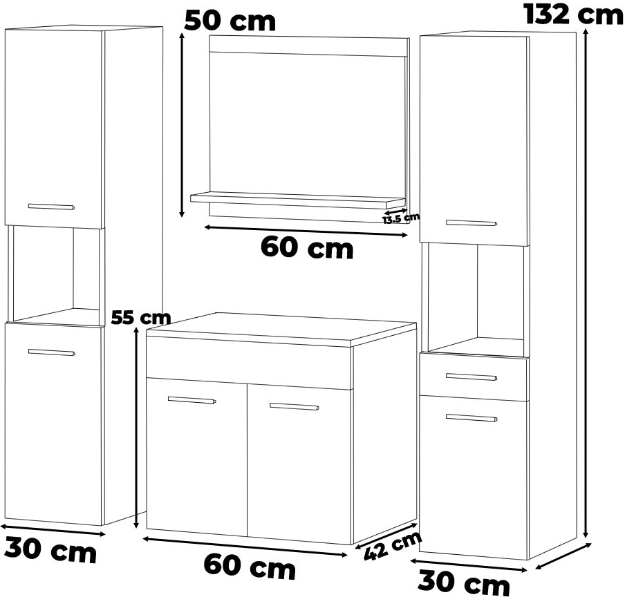 Zestaw Łazienkowy Szafka Wisząca Z Lustrem Pod Umywalkę Wotan Biały Połysk