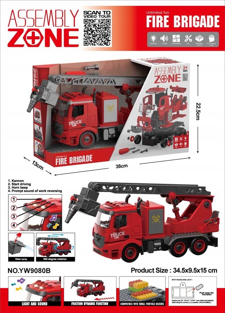 1PUNKT Rozkręcana Straż Pożarna z Funkcją Dźwięku i Wody