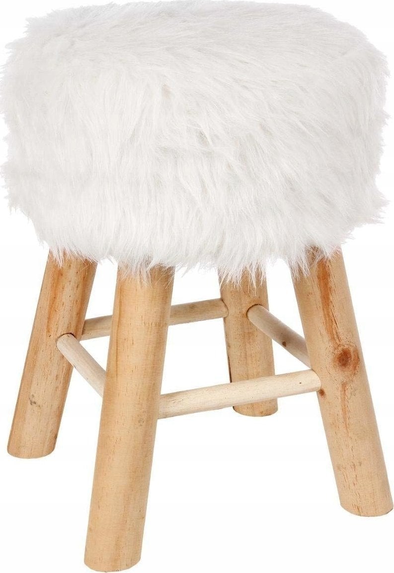 Atmosphera Taboret do siedzenia z niewielkim obiciem a la futro, uniwersalne siedlisko w białym kolorze.