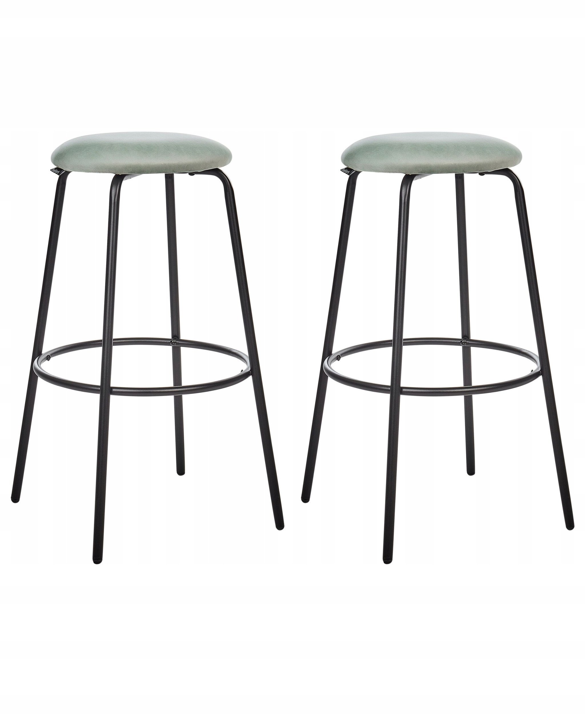 Beliani Zestaw 2 hokerów barowych MORTON Welur Miętowy