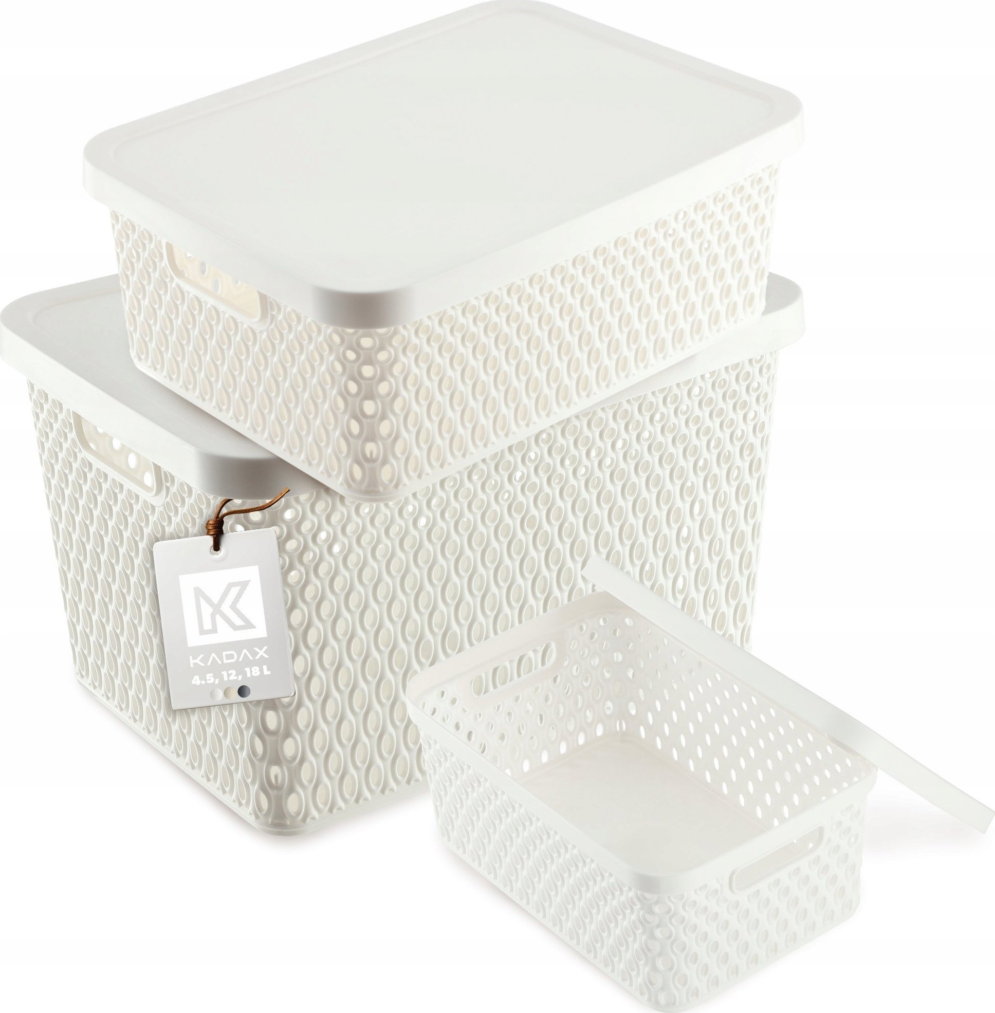 Kadax KADAX Pudełko Z Pokrywą Pojemnik Koszyk Organizer Zestaw 4,5L+12L+18L
