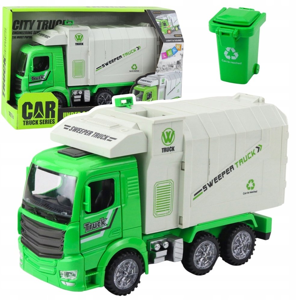 Śmieciarka miejska ze światłem i dźwiękiem zielona