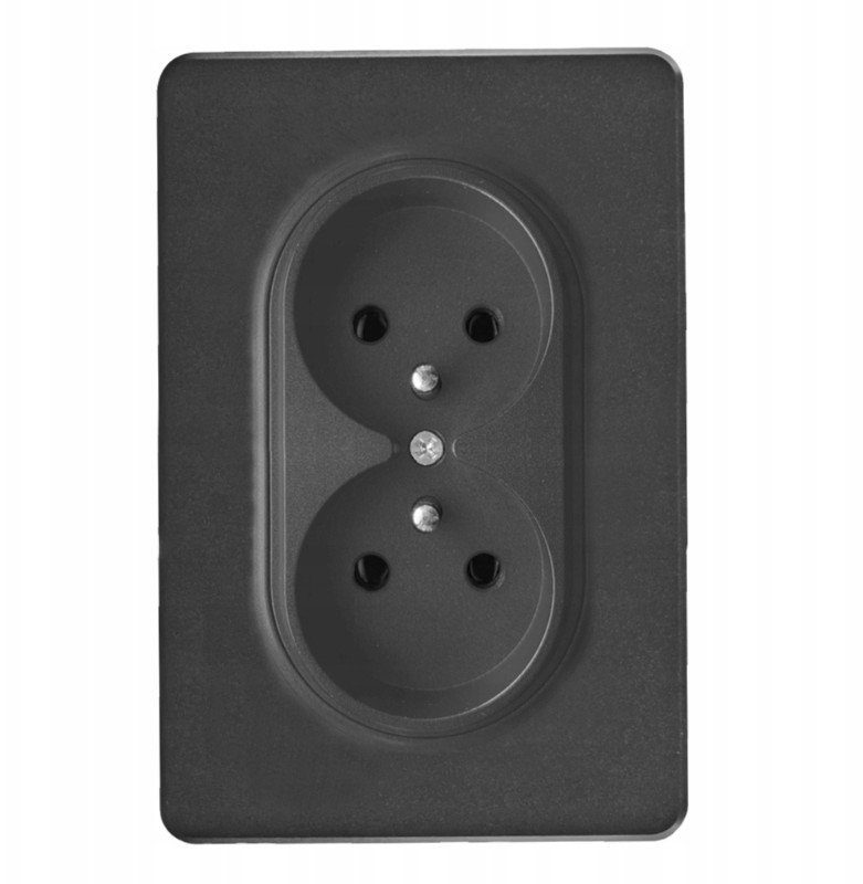 OVAL Gniazdo 2 czarne ramka plastikowa Electromalt