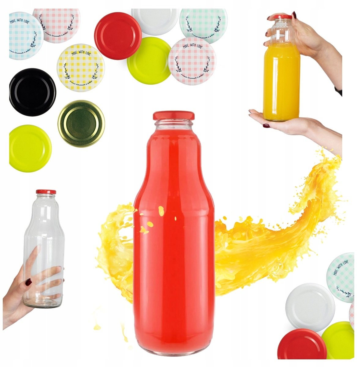 5x Butelka FRUIT 1L Na Sok Soczek Mleko 1000ml + WIECZKO Butelki Szklane