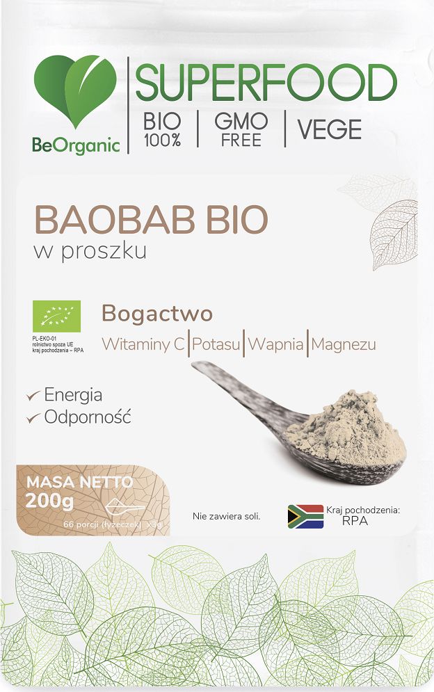 Beorganic Baobab Bio W Proszku 200G Beorganic Witamina C Potas Wapń Magnez Adansonia Digitata