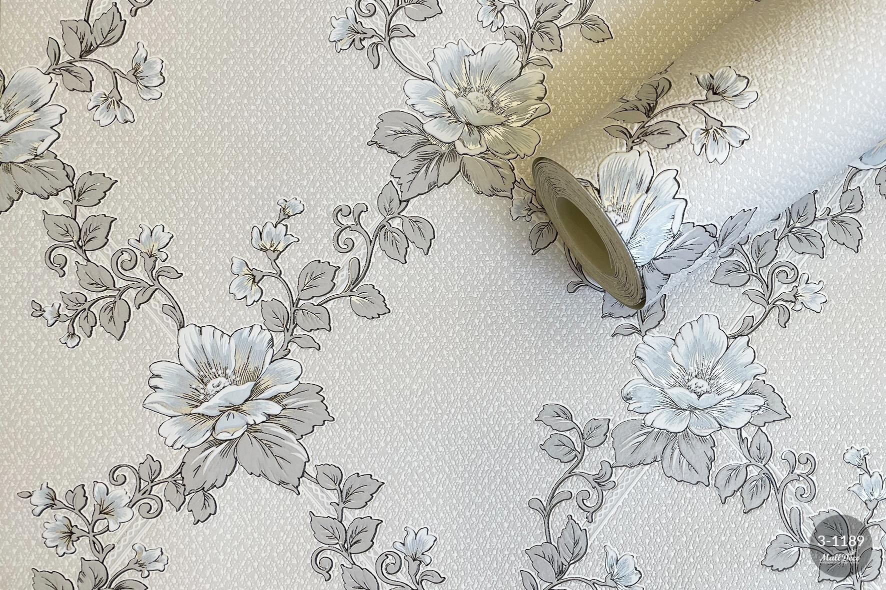 MallDeco CLEMATIS JASNOSZARA TAPETA WINYLOWA
