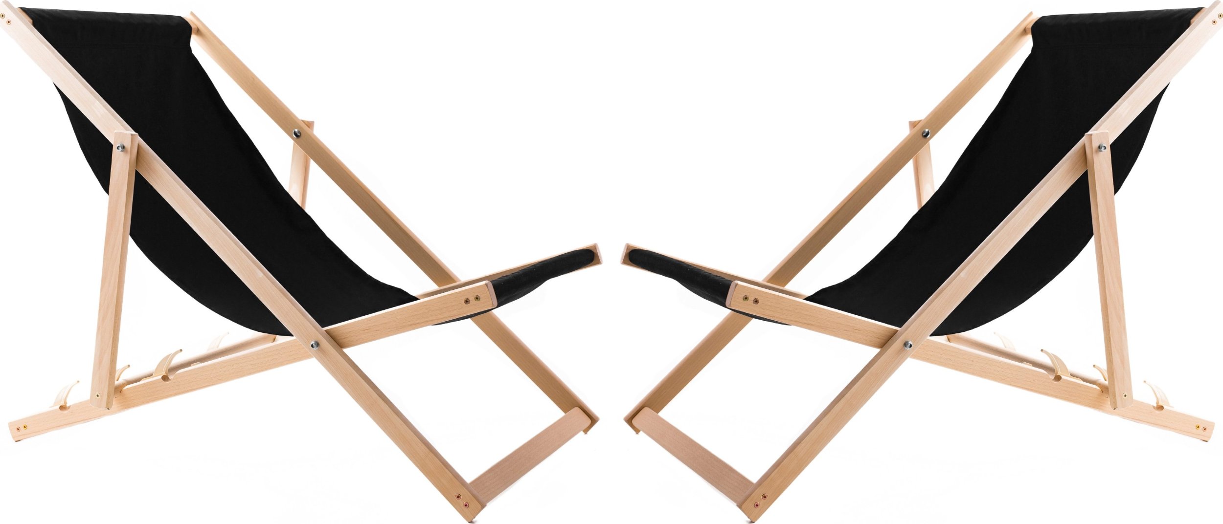 2X LEŻAK PLAŻOWY OGRODOWY DREWNIANY SKŁADANY WOODOK czarna tkanina