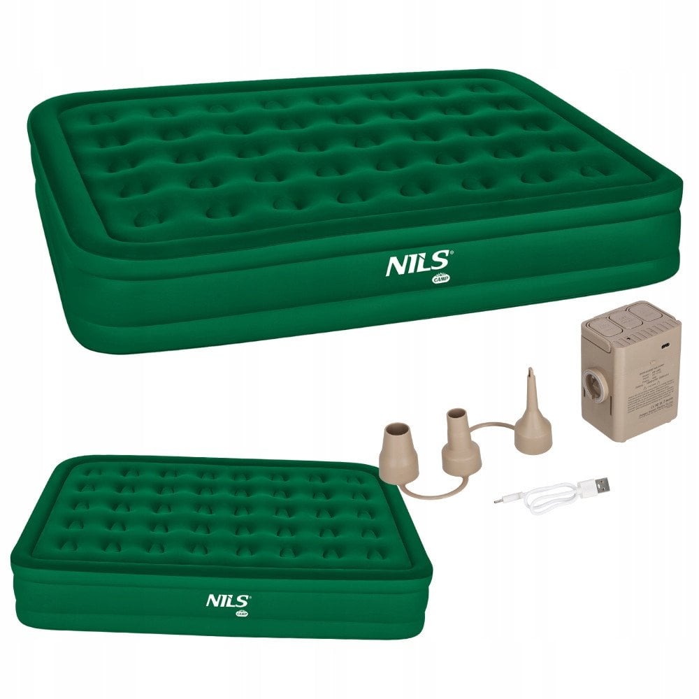 NC2808 MATERAC DWUOSOBOWY KING SIZE ZIELONY + POMPKA ELEKTRYCZNA NILS CAMP