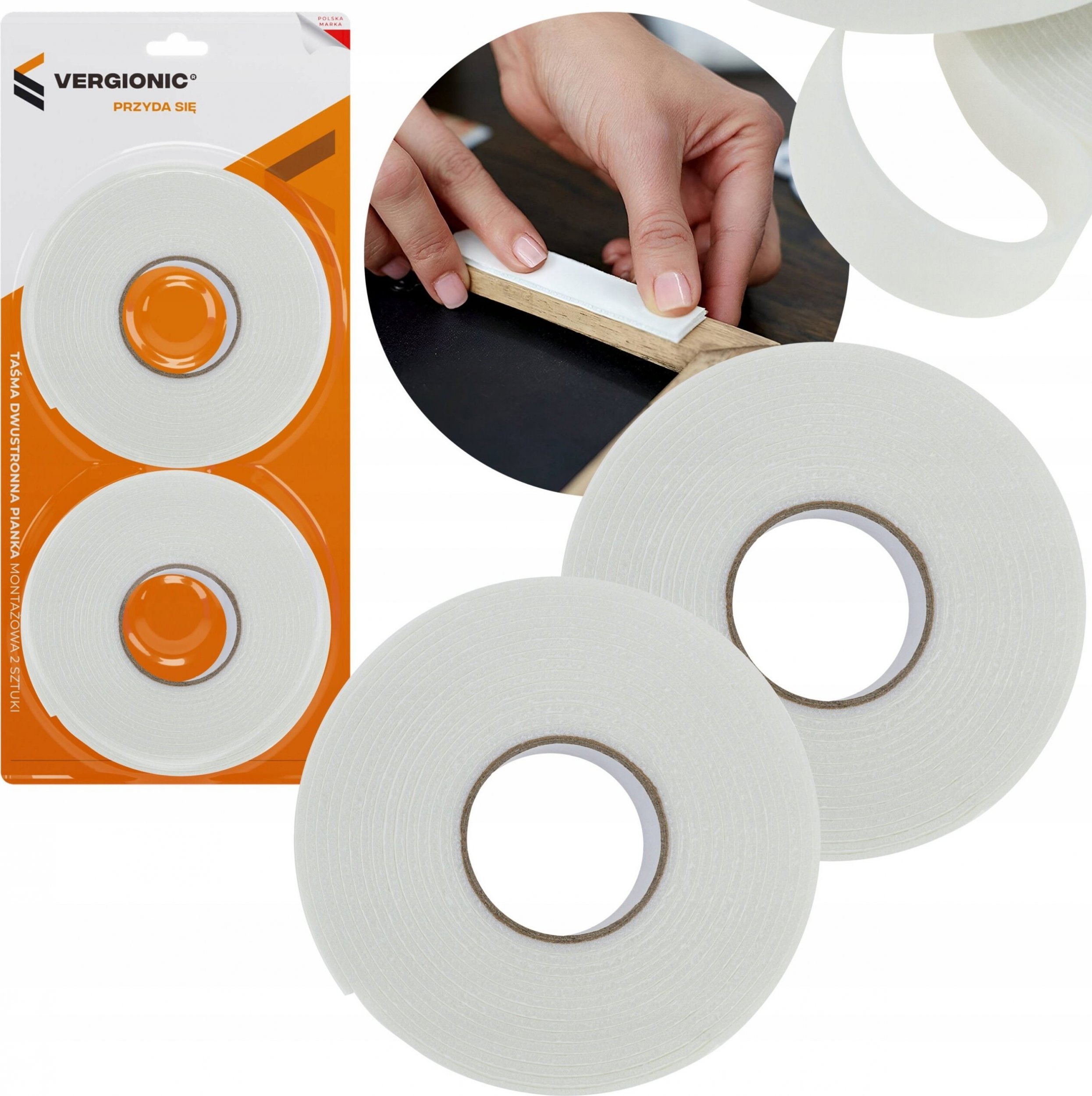 VERGIONIC TAŚMA DWUSTRONNA MONTAŻOWA PIANKOWA MOCNA 3m x2szt